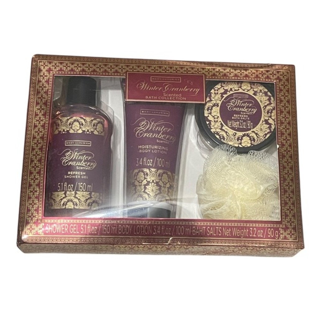 Body Luxuries Scented Bath Collection Winter Cranberry 4 Piece‎ Gift Set New